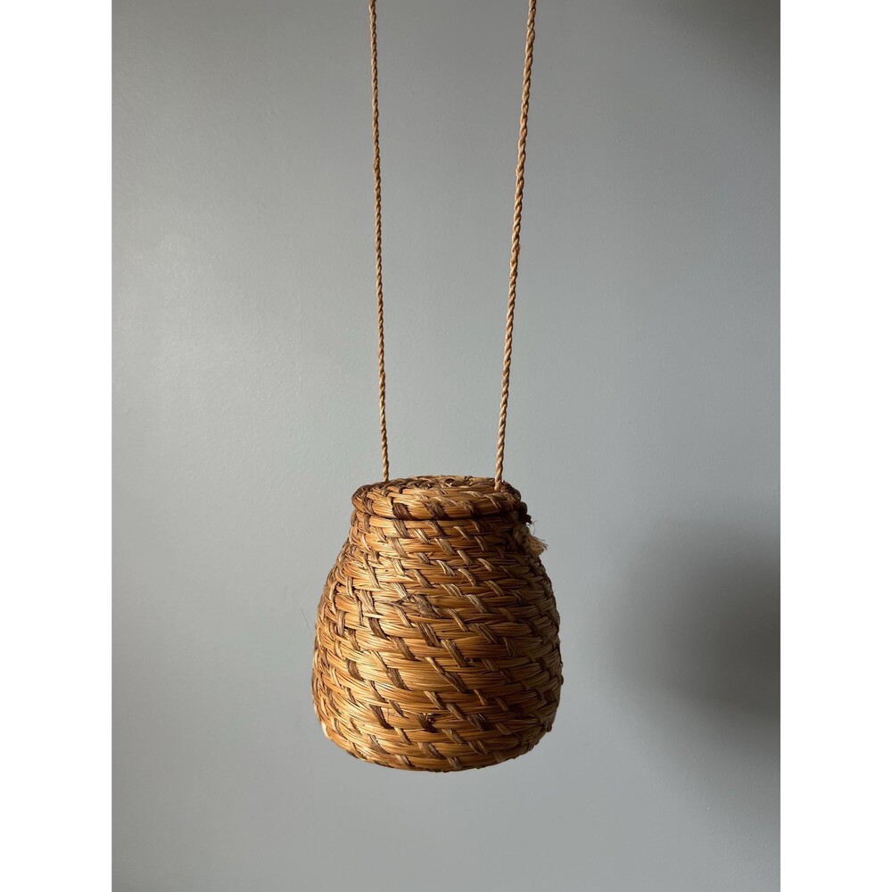 Vintage Woven Wicker Hanging “Honey Pot” Basket with Lid